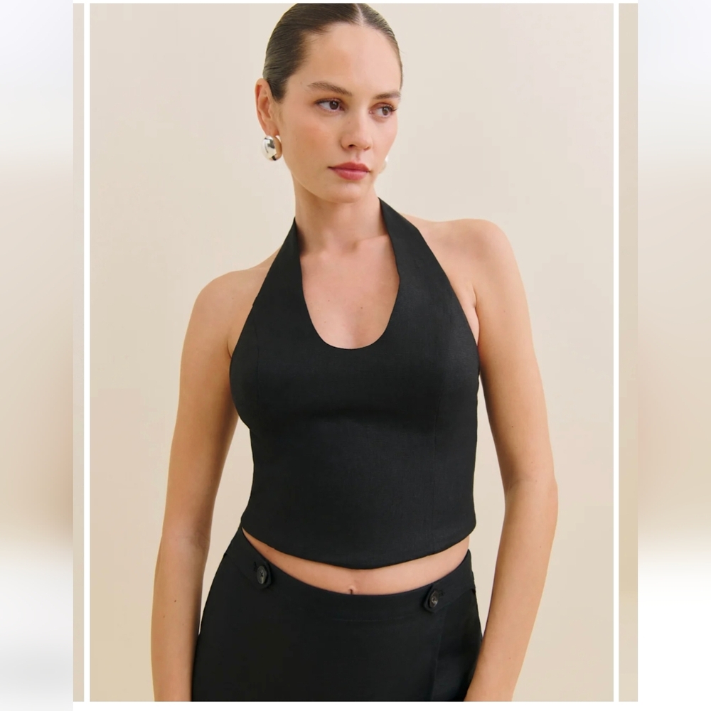 Reformation Black Halter Crop Camisole